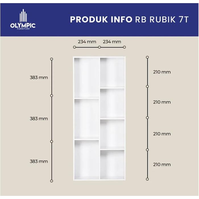 RAK SERBAGUNA / DISPLAY / BUKU / PAJANGAN 7 SUSUN TANPA PINTU PUTIH OLYMPIC FURNITURE