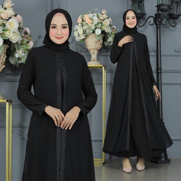 Galeri Sicantik - - Gamis Abaya Turki Hitam Polos - Baju Abaya Hitam Polos Elegan 2023 - Gamis Hitam