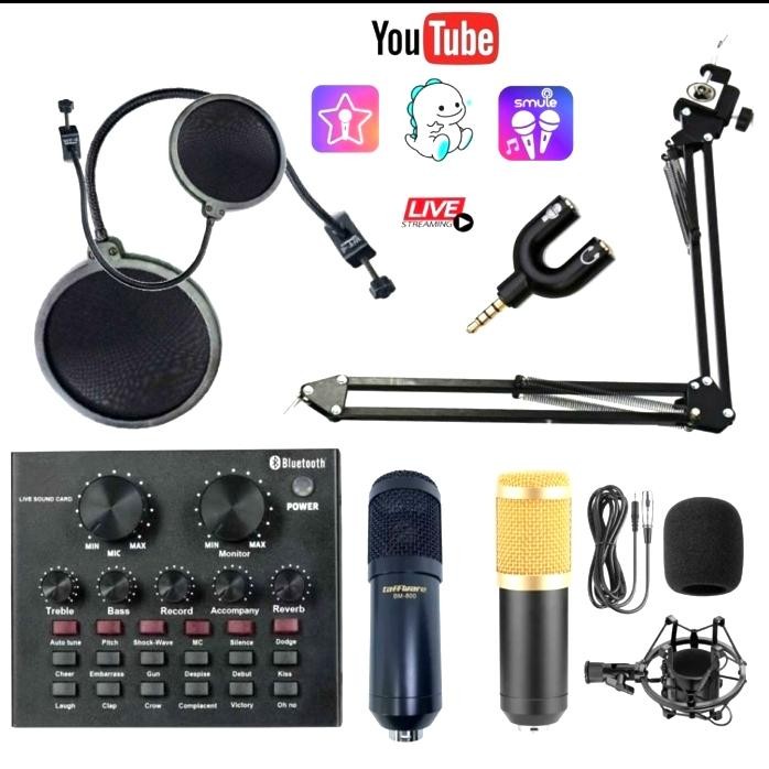 Paket Recording Mic Condenser Bm800 Bm8000 Mixer Stand Mic Youtuber