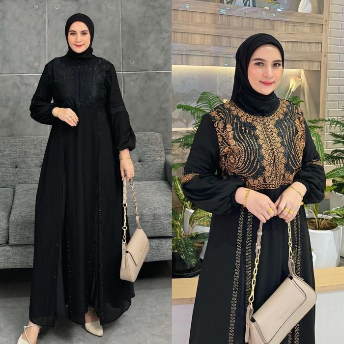Galeri Sicantik - - Gamis Abaya Hitam Resleting Depan Bordir Tebaru
