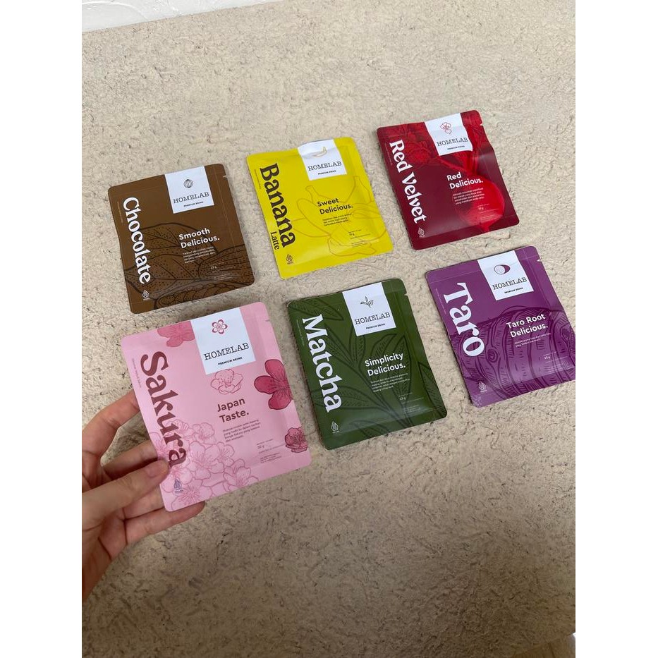 

6 Bungkus Bubuk Minuman Premium Single Pack - 6 Rasa Matcha, Chocolate, Red Velvet, Sakura, Taro,