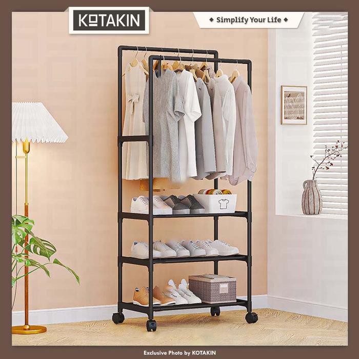 Rak Gantung Baju 3 Susun Pakaian Rak Sepatu Gantung Besi Lemari Aesthetic Besi Tebal Import