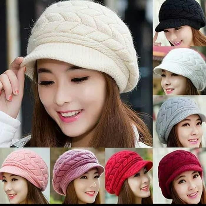 Topi kupluk wanita rajut korea import winter