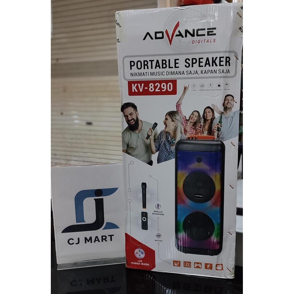 Advance Kv-8290 Speaker Aktif Bluetooth 8" Free 1 C Karoke Rgb Light