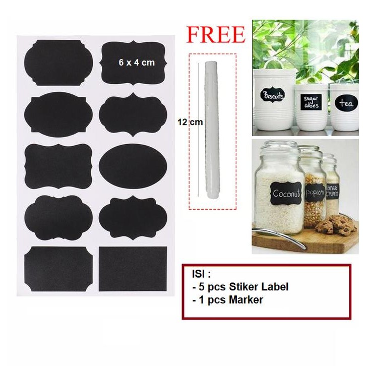 

Stiker Label Blackboard Papan Tulis Toples Sticker Removable 5 Pcs
