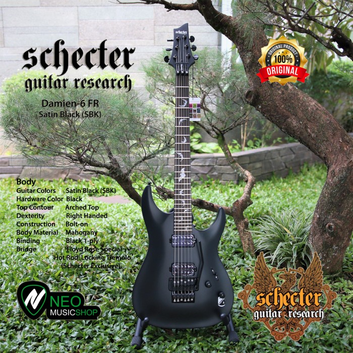 Schecter Damien-6 FR Satin Black Tremolo Electric Guitar