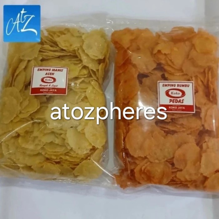 

BARANG TERLARIS Emping manis / bumbu pedas Aceh KOKO JAYA mentah 500g goreng siap santap 200g