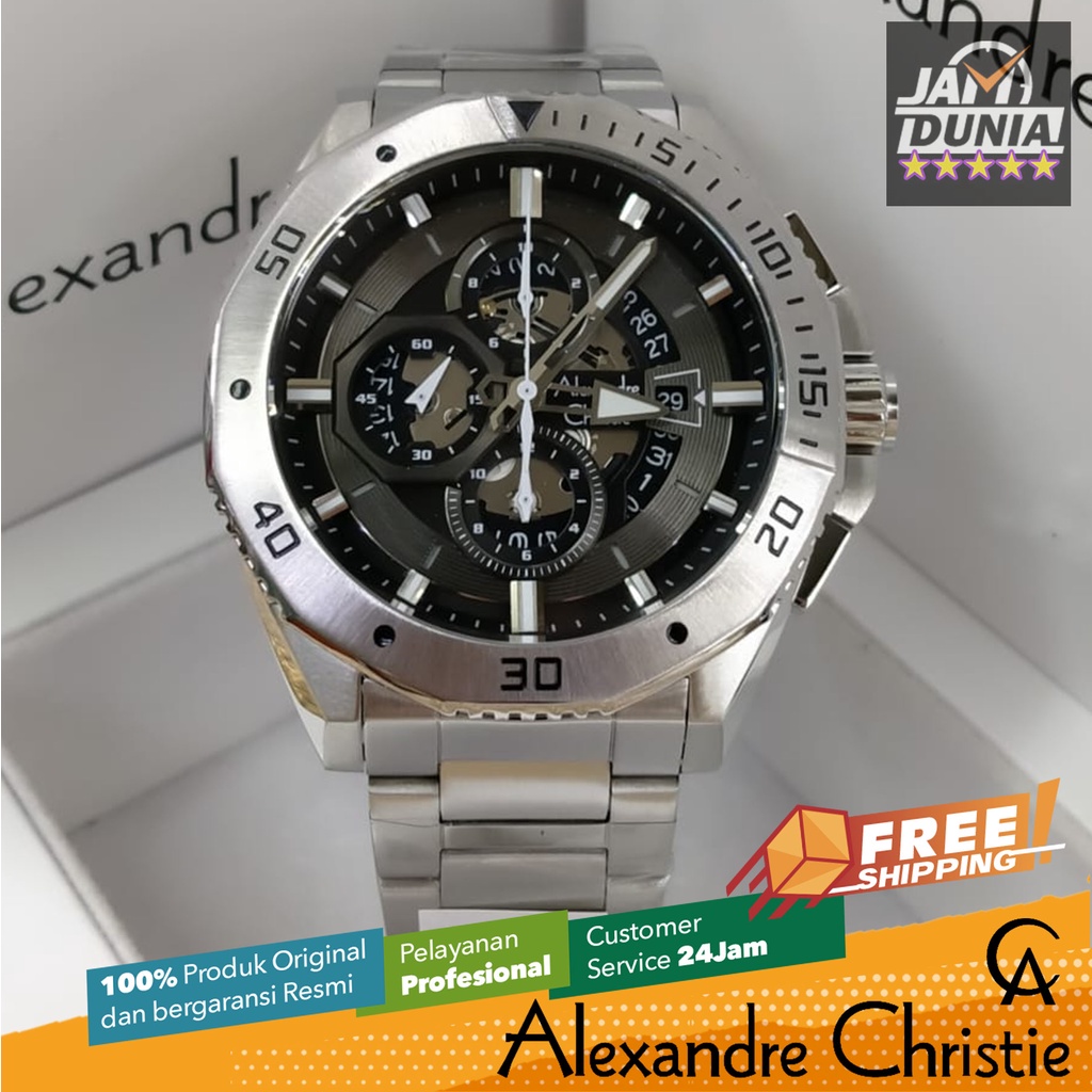 JAM TANGAN PRIA ALEXANDRE CHRISTIE ORIGINAL SILVER BLACK CASE BLACK 6679 AC6679 AC 6679 CT ST B086