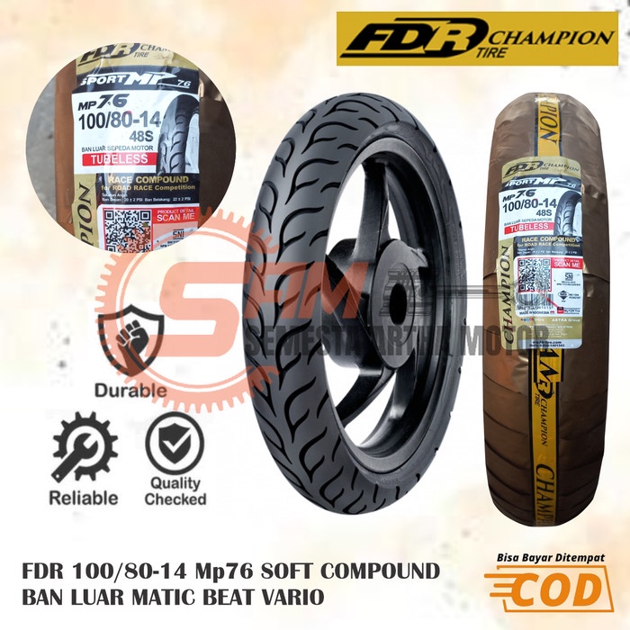 Ban Luar Fdr 100/80 Ring 14 Mp76 Tubeless Soft Compound Racing Motor Beat Vario 125 150