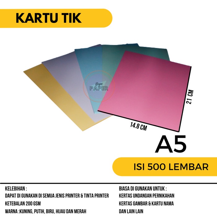 

Kertas Tik A5 200gr isi 500 lembar / Karton Tik A5/ Kertas Karton Tik