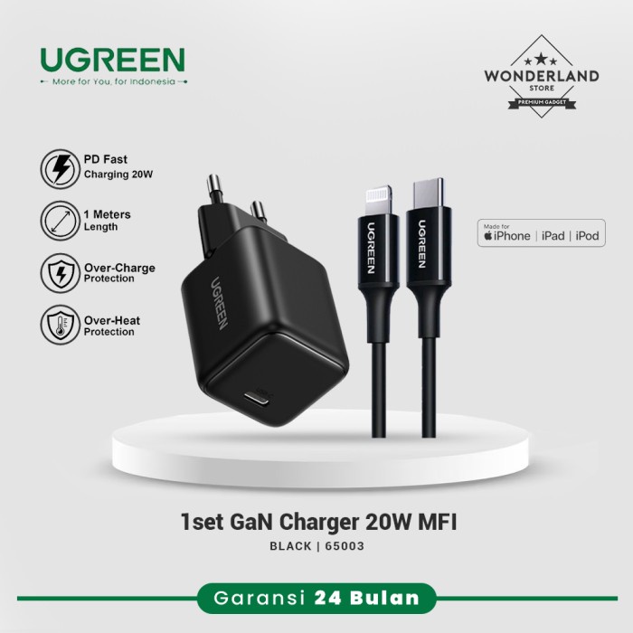 Ugreen PD Fast Charger Set 20w+USB-C to Lightning Cable MFI CD137
