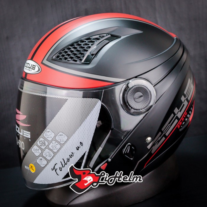 Zeus 610 Helmet Zs 610 Matt Black 0017 Red Open Face Double Visor