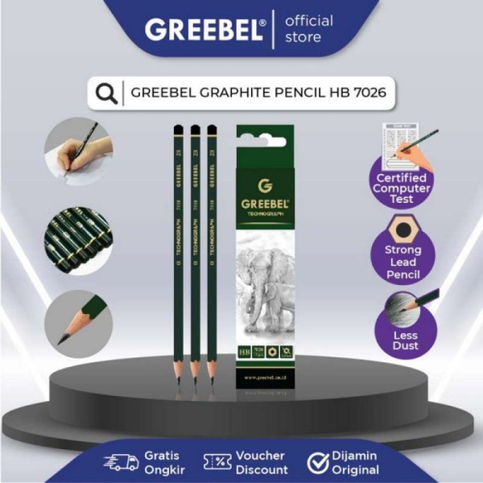 

PROMO SPECIAL GREEBEL Pensil Pencil Kayu/ Graphite/Grafit 7026 ( 12 Pcs ) HB TRIANGULAR tdk beracun