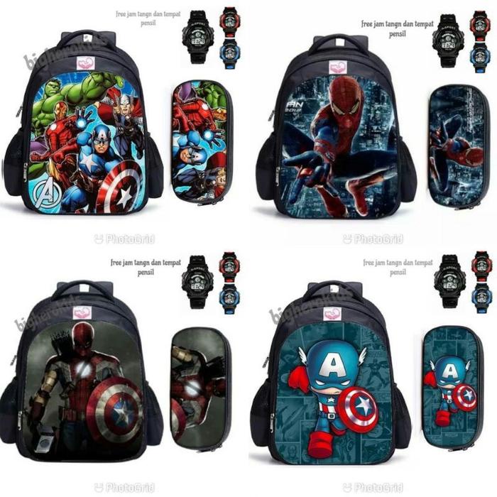 

OBRAL [COD] paket hemat 3in1tas ransel anak free jam tangan digital dan tempat pensil tas sekolah