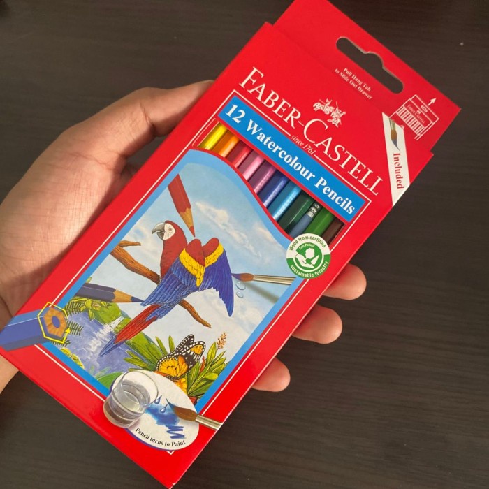 

TERUJI Pensil Warna Isi 12 Watercolor Panjang Colour Pencil Merk FABER CASTELL Mewarnai Pewarna