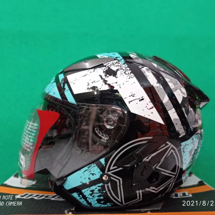 Kyt Helm Galaxy Slide #5 Black Aqua Blue Double Visor