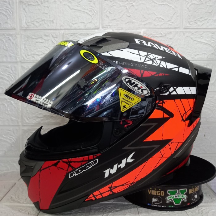 Helm Nhk Rx9 Motif Raven Black Red Fluo Dof Paket Ganteng Double Visor