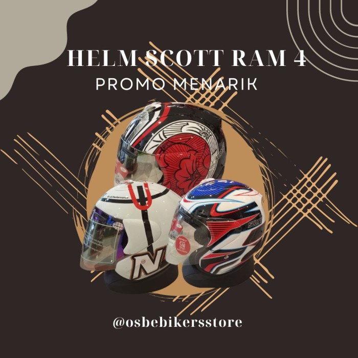 ( Free Stiker ) Helm Half Face / Helm Scott Ram 4 Polos / Helm Halffac