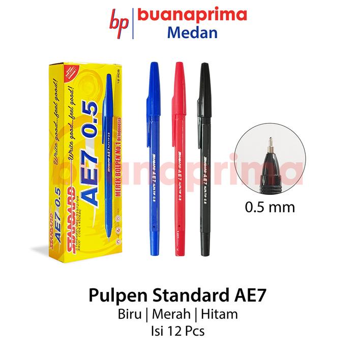 

PROMO! PULPEN STANDARD AE7 isi 12 pcs Pen Warna Hitam Merah Biru AE-7 Bolpen