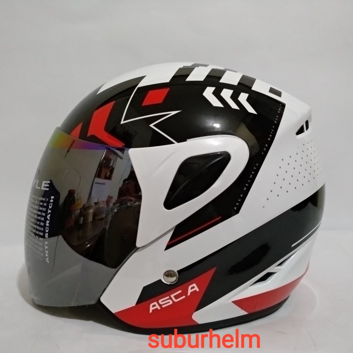 Helm Asca Strike Arrow White Red Half Face Single Visor Sni Ori