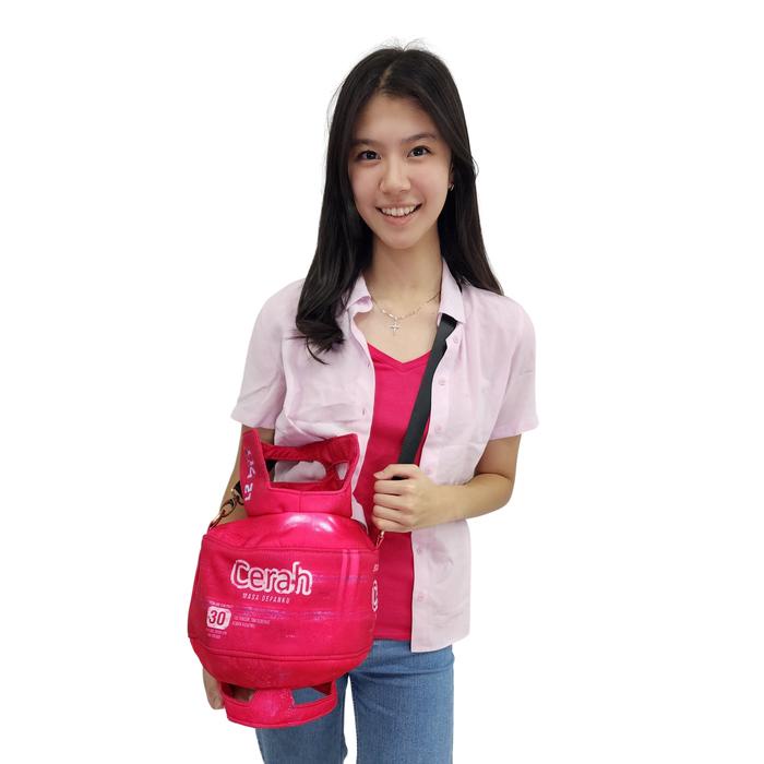 TERLARIS Tas Bentuk Tabung Gas Pink Parodi LPG Elpiji 3 kg Kado Unik Kado Ultah Canvas