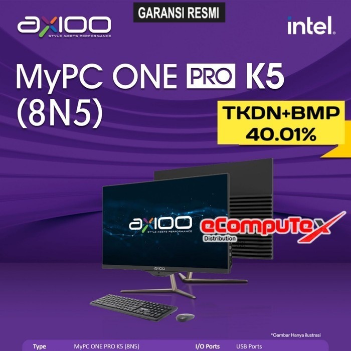 Pc Aio Axioo Mypc One Pro K5 (8N5) I5 Ram 8Gb 512Gb 21.5"Hd Tkdn Resmi