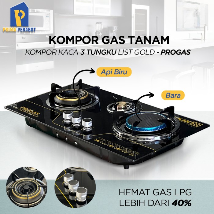 KOMPOR KACA 3 TUNGKU GAS X BARA INFRARED GAS