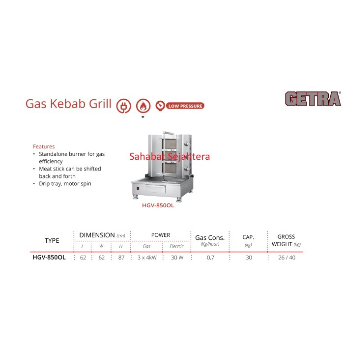 GAS KEBAB GRILL GETRA HGV-8500L ALAT PEMANGGANG DAGING KEBAB