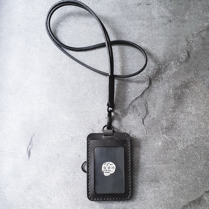 

Bds Coastal Vintage Black - Leather Lanyard Id Card Holder, Two View