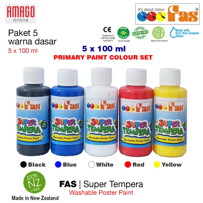 

Paket 5 Warna - Fas - Super Tempera - Primary Colour Set - 5 X 100 Ml