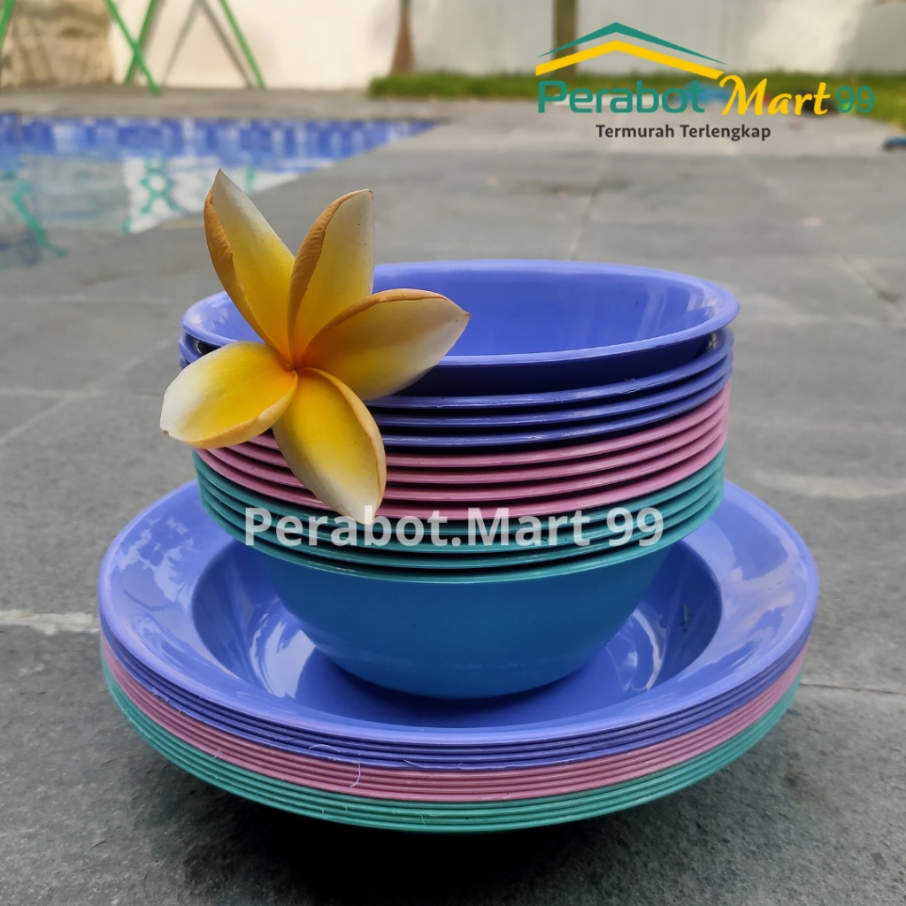 Kejar Promo (24 Pcs) 1 Lusin Piring Plastik Aesthetic + 1 Lusin Mangkok Plastik Aesthetic / Piring