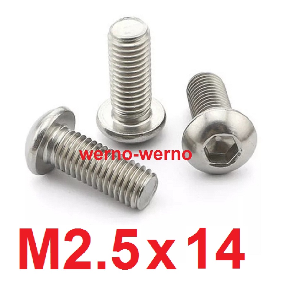 Button Head M2.5x14 Stainless Bolt Hex Baut L M2.5*14 2.5mm x 14mm M2.5 Sekrup SS304 ISO 7380 Screw