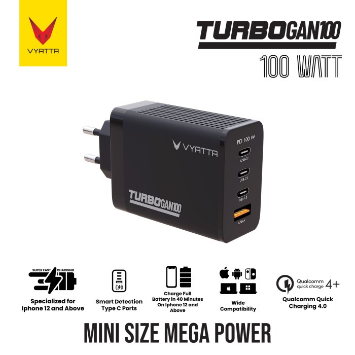 VYATTA TURBO GAN 100W FAST CHARGER PD TYPE C IPHONE MAC IPAD LAPTOP