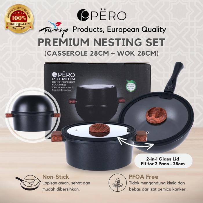 [EXCLUSIVE JORDI ONSU] PERO PREUM NESTING BLACK SET SERIES CASSEROLE 28CM & WOKPAN 28CM WITH LID