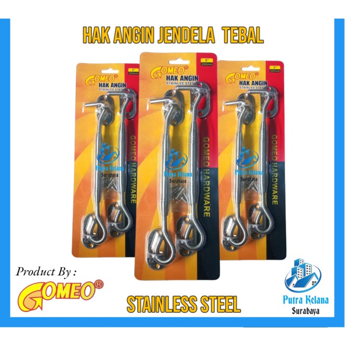 Flashshow [ 2 Pcs ] Hak angin Jendela Stainless Steel GOMEO 8 Inch / Penahan Jendela Sus 304 Gomeo