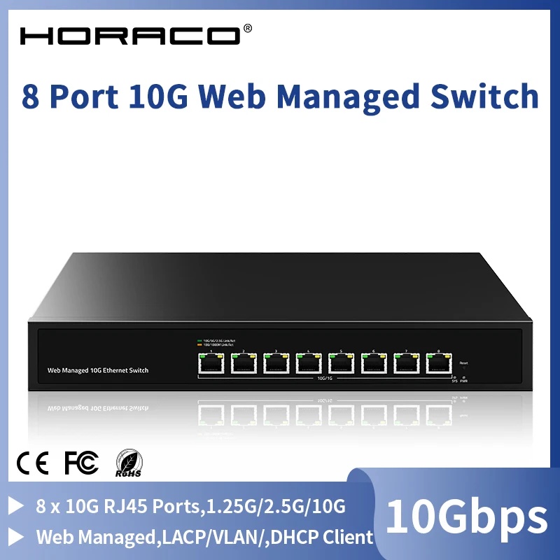 MCC 10Gb 8 Port Web Managed Ethernet Switch 10000Mbps Network Switch 160G Bandwidth Homelab Networki