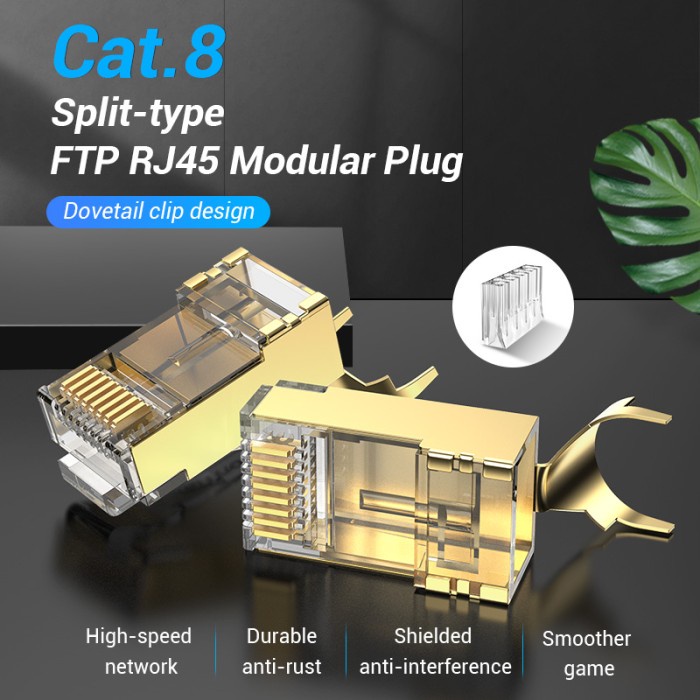 KODE D Vention Connector Kepala Kabel LAN RJ45 Cat8 FTP RJ45 Modular Plug