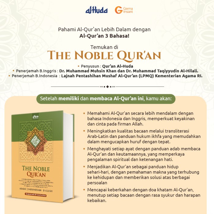 AL-QURAN THE NOBLE QURAN ARABIC INDONESIAN ENGLISH TRANSLITERASI LATIN KODE 1444