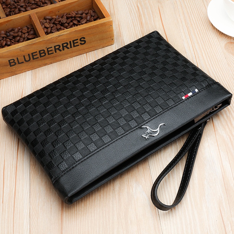 HOT DEALS Tas Tangan Clutch Pria Cowok Dompet Tangan Besar Tipis Serbaguna Import Bahan Kulit PU