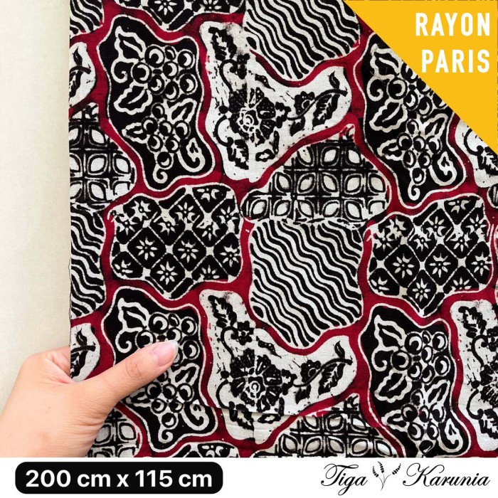 Kain Batik Cap Premium Solo Sekar Jagad Hitam Merah Rayon Paris