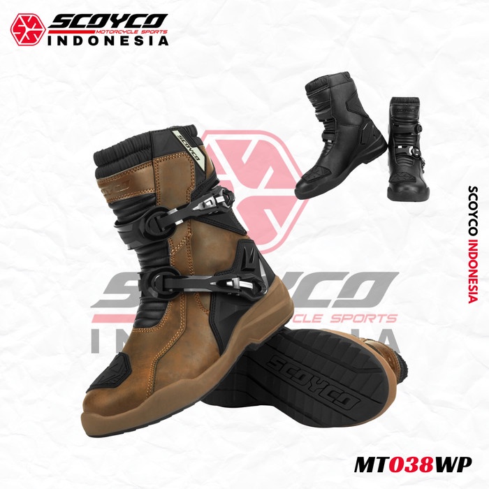 Sepatu Boot Kulit Motor Touring Adventure Leather Boots Scoyco MT038WP