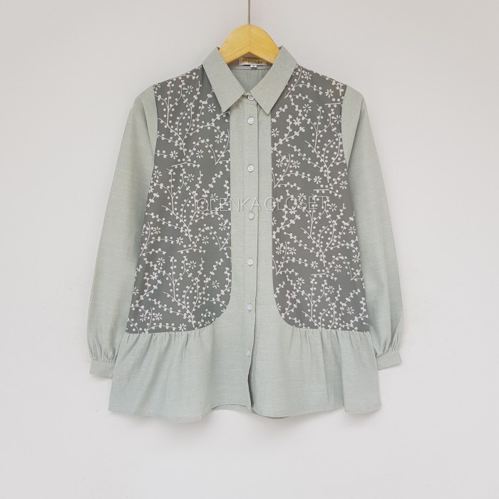 Atasan Batik 165 Hijau Sage Baju Blus Blouse Kerja Wanita Modern