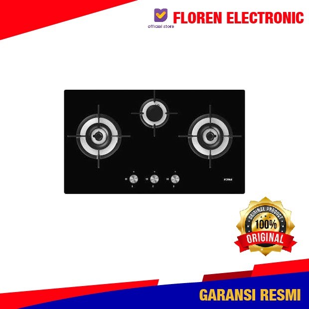 Fotile Kompor Gas 70cm GHG78312 / GHG 78312 3tungku Black Glass