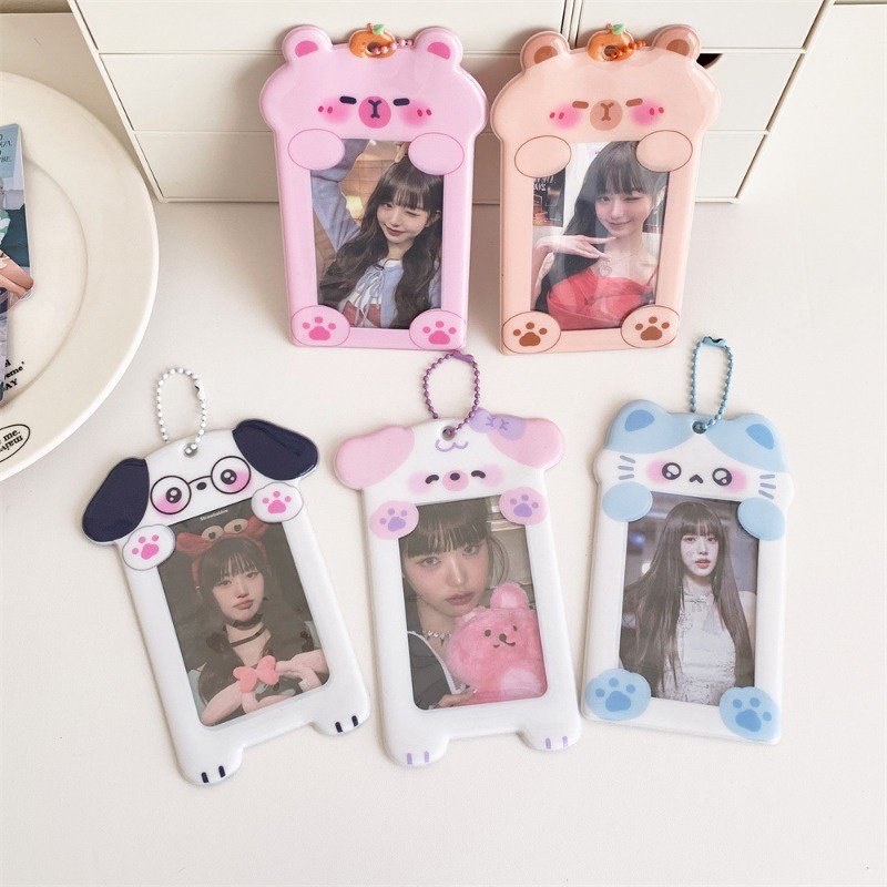 

Capybara Photocard Holder Keychains Anime Capibara Puppy Cat Kpop Binder Instax Mini Photo Album for