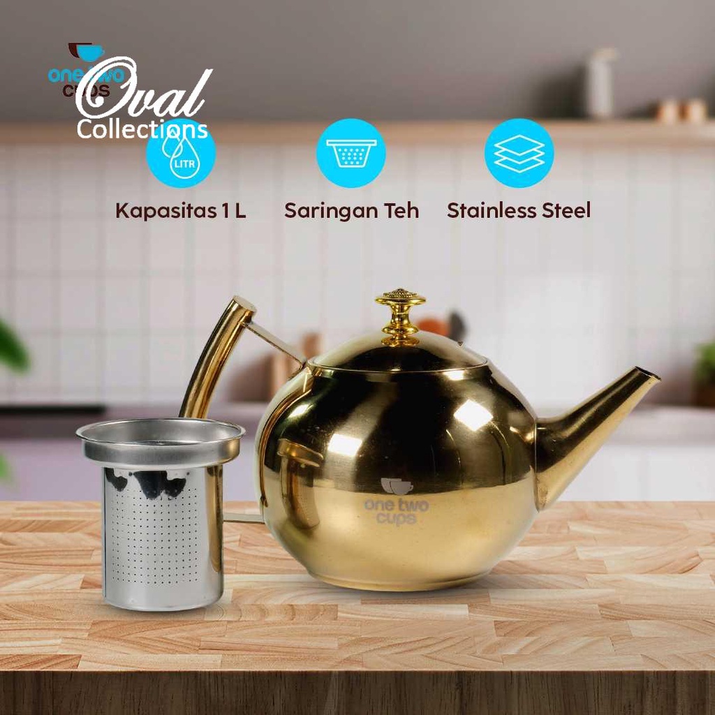 [ Oval Collection ] TEKO AIR MINUM |  TEKO AIR PANAS TEH STAINLESS STEEL 1L WITH FILTER - A2