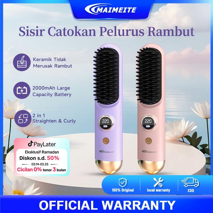 MAIMEITE Sisir Catok Pelurus Rambut Elektrik Comb Sisir Pelurus Rambut Tanpa Kabel Cordless