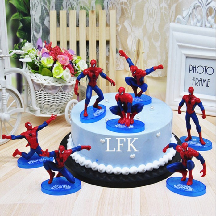 TERBARU TK TOPPER SPIDERMAN 7PCS DEKORASI KUE HIASAN ICING FONDANT ANAK ULTAH