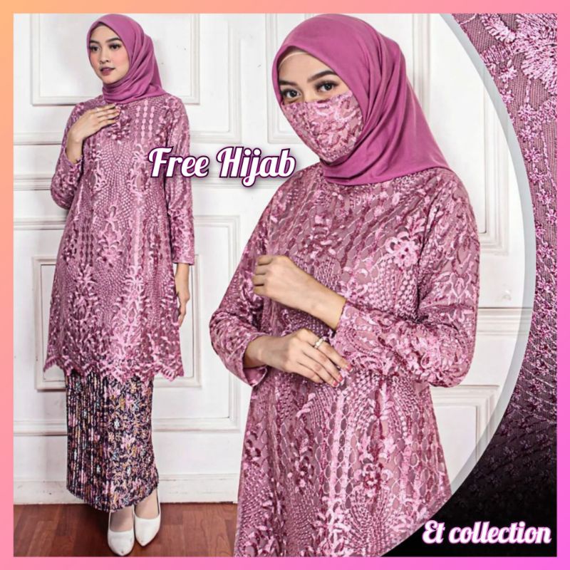 ( Free Hijab) Kebaya Jumbo LD 140 - Setelan Kebaya Big Size - Dres Pesta Jumbo - Kebaya Modern Jumbo