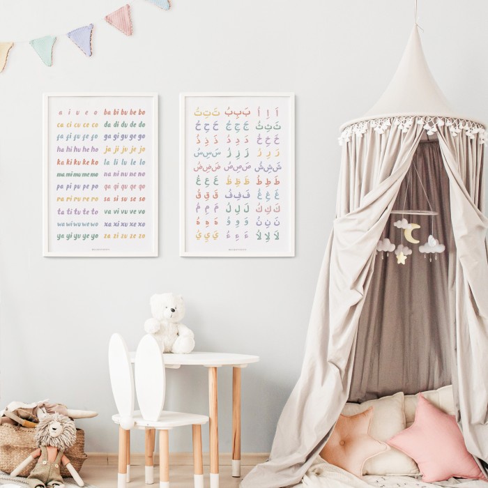[deloth] - Poster Edukasi Balita - Macaron ABC 123 Hijaiyah Preschooler Wall Art