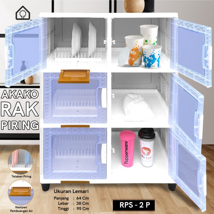 RAK PIRING PLASTIK AKAKO RPS-2P SUSUN TRANSPARANT